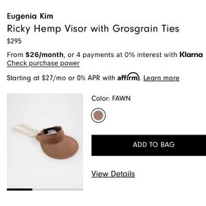 Eugenia Kim Fawn Hemp Visor with Grosgrain Ties NWT